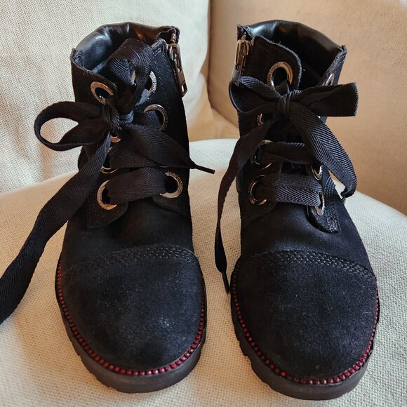 Sz38 Zadig & Voltaire Black Suede Low Combat-Style Boots - EUC - Picture 1 of 15